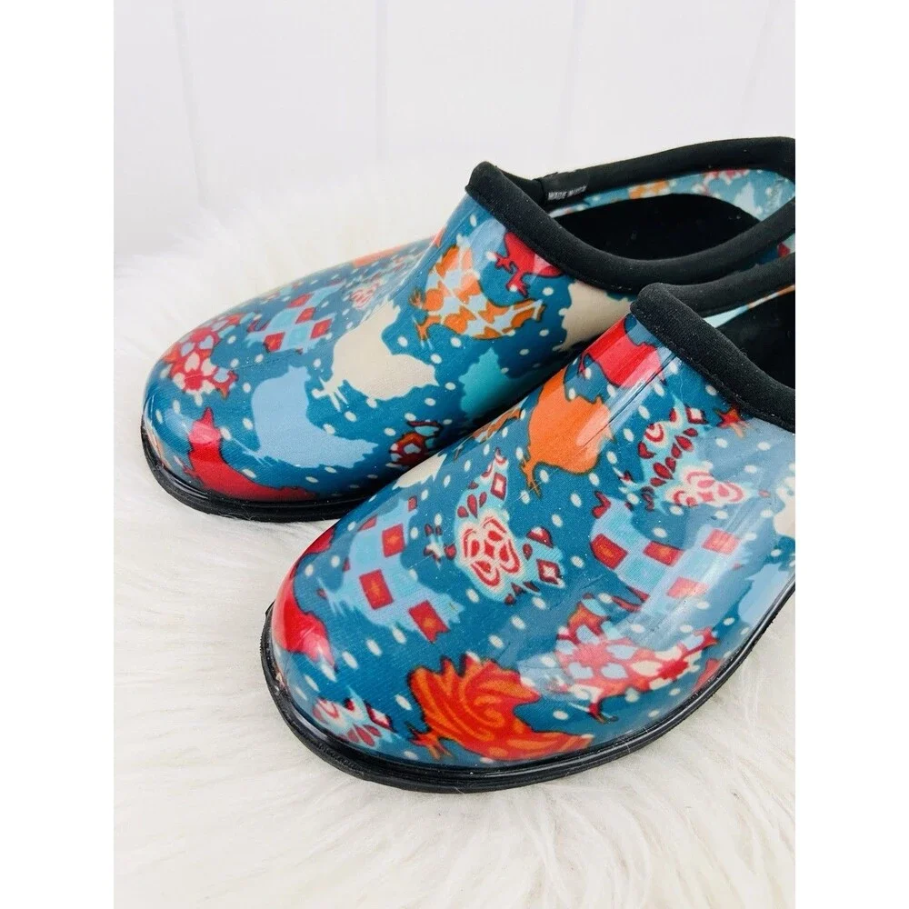 Sloggers Blue Chicken Shoes Farm Garden Rain Shoes Womens Size 6 Made in USA